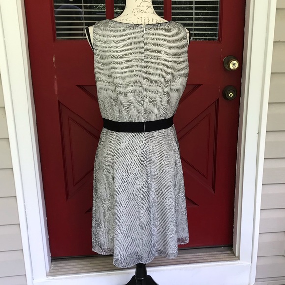 Antonio Melani Sleeveless Black White Lined Grosgrain Waist Shift Dress Size 8 - Picture 3 of 13